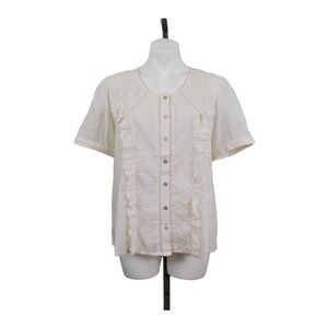 LOGO‎ by Lori Goldstein Textured Woven Sheer Top, Eyelet, Ivory, Cream, Medium